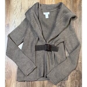 Soft Surroundings Taupe Knit Shawl Collar Cardigan with Belt